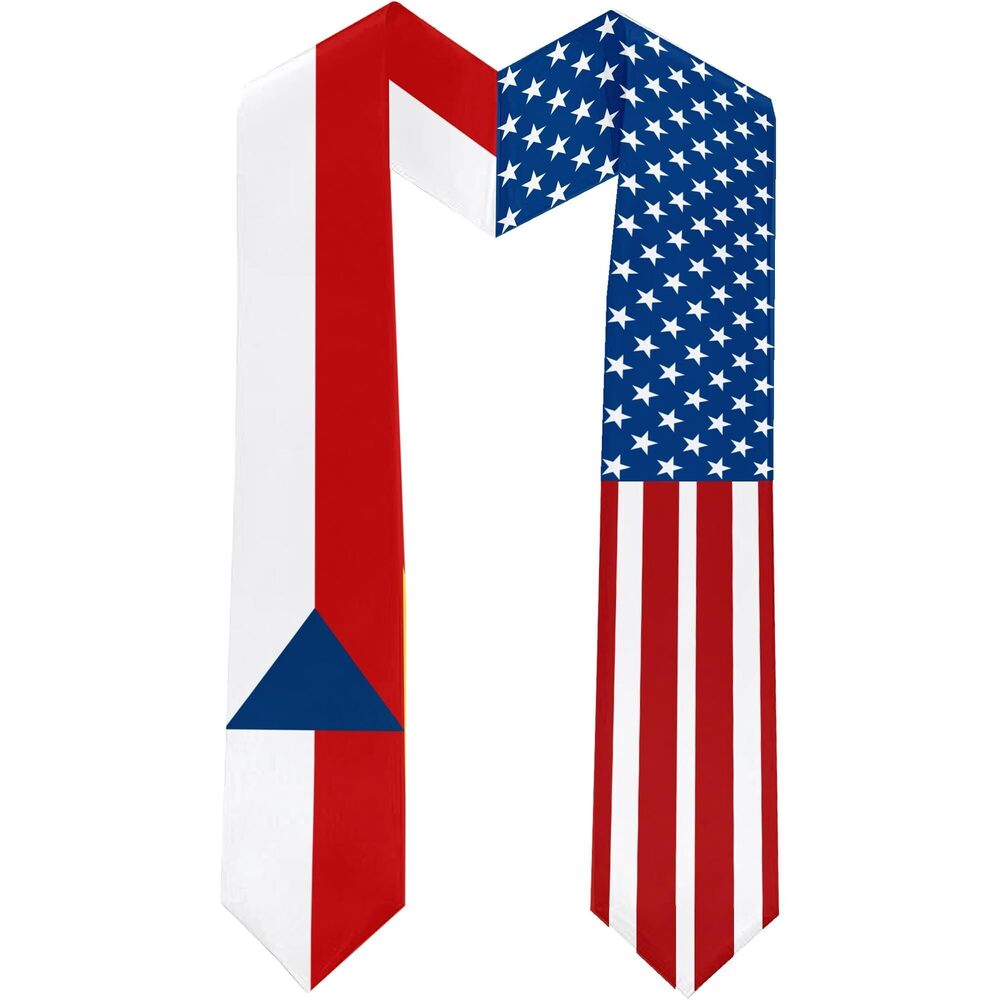 4493 2025 The Czech Republic Flag and USA Flag Graduation Stole Graduation